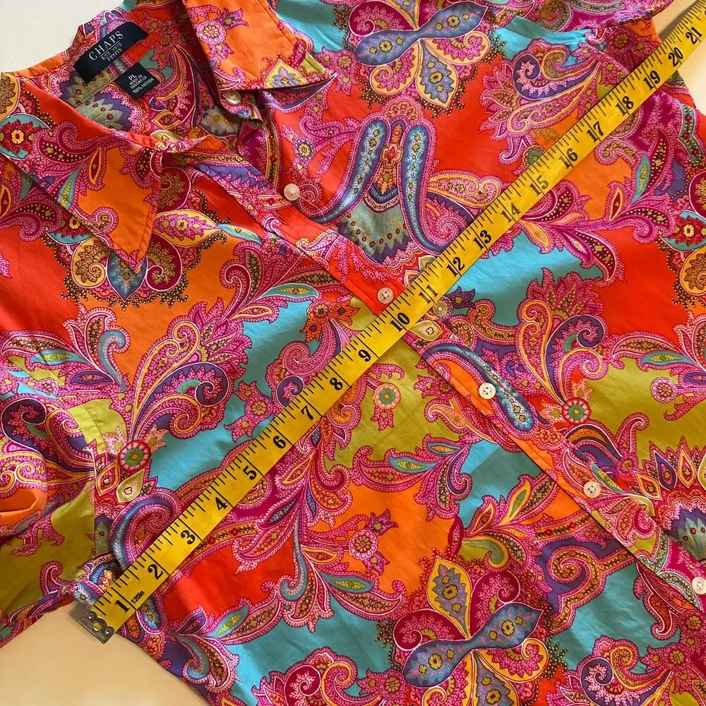 Chaps Colorful Paisley Top Womens Large LP Cotton Classic Preppy Button Shirt - Picture 7 of 8